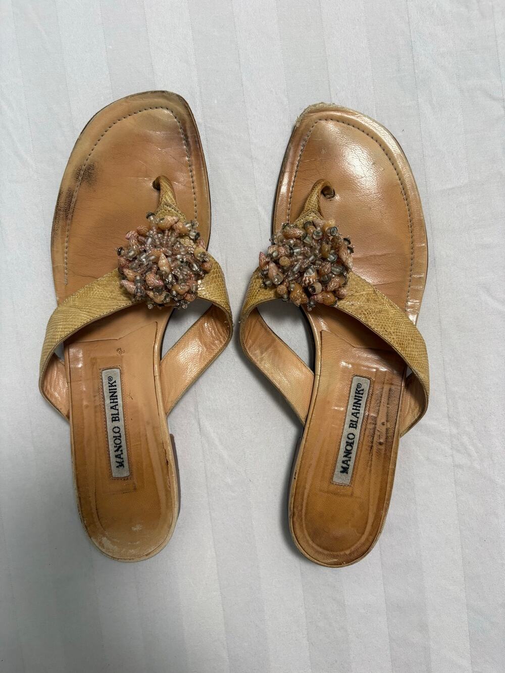 Manolo Blahnik Vintage Beaded Thong Sandals – Size 41